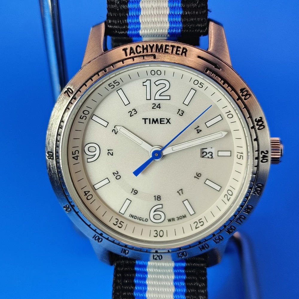 Vintage 2008 Timex Indiglo Tachymeter Date 40mm Mens Quartz Watch Restored MINT